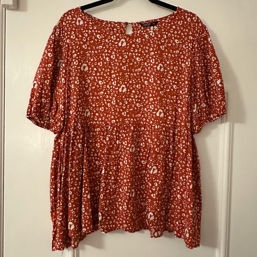 SHEIN Burnt Orange Cheetah Print Ruffle Blouse